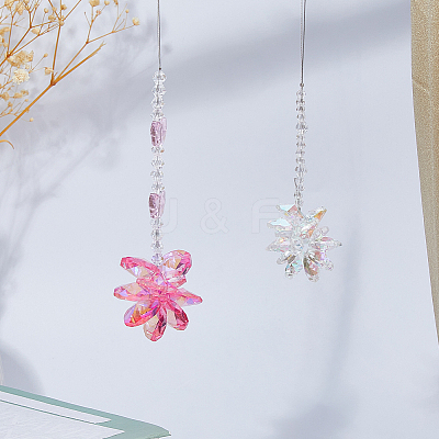2Pcs 2 Styles Flower & Snowflake Glass Pendant Decorations HJEW-FH0001-83-1