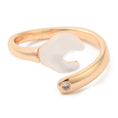 Natural Shell Spanner Open Cuff Ring with Cubic Zirconia RJEW-G288-07G-1