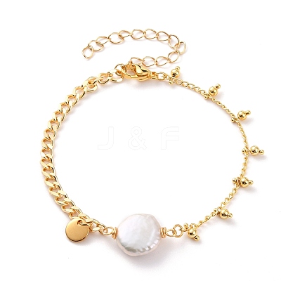 Natural Baroque Pearl Keshi Pearl Link Bracelets BJEW-JB05803-04-1