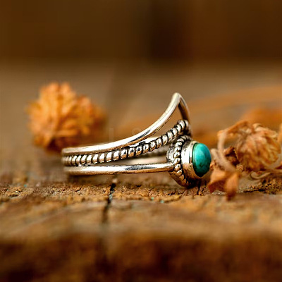 Alloy and Synthetic Turquoise Finger Rings FS-WG19095-02-1