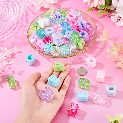100Pcs 2 Styles UV Plating Rainbow Iridescent Acrylic Beads OACR-TA0004-59-1