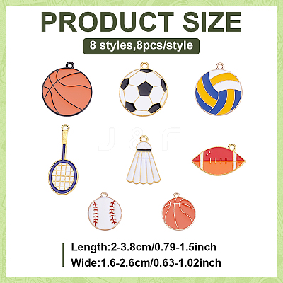 64Pcs 8 Styles Sports Goods Theme Alloy Enamel Pendants ENAM-ME0001-19-1