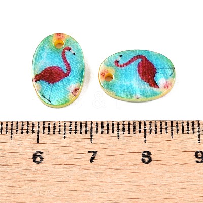 Natural Freshwater Shell Double Face Printed Oval Charms SHEL-T020-05A-1