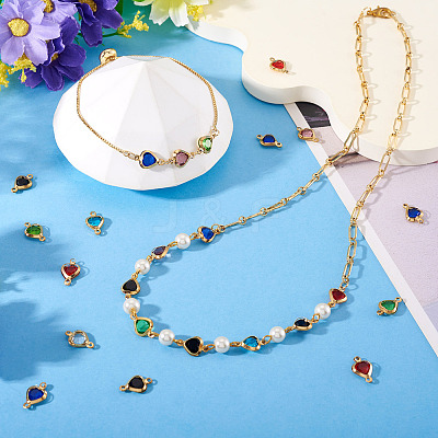 28Pcs 7 Colors Stainless Steel Pave Glass Heart Connector Charms STAS-TA0003-30-1