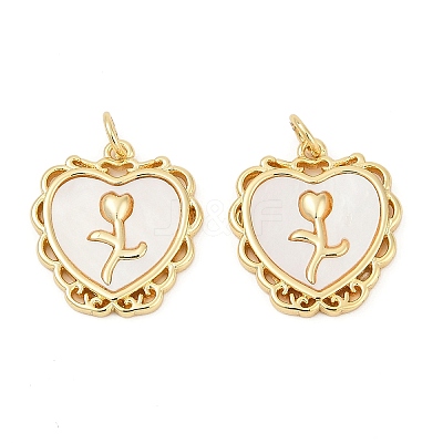 Brass Pave Natural White Shell Pendants KK-U058-27G-1