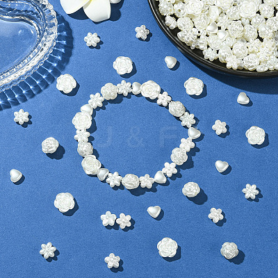 500Pcs 5 Styles ABS Imitation Pearl Beads OACR-PA0001-02-1