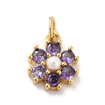 Rack Plating Brass Micro Pave Cubic Zirconia Charms KK-A160-22J-G-1