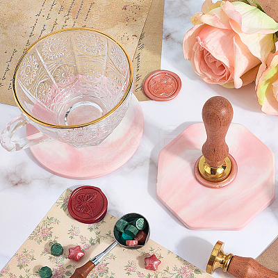 2Pcs 2 Styles Marble Pattern Porcelain Cup Coasters AJEW-CP0009-18C-1