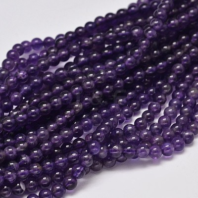 Round Grade A Natural Amethyst Bead Strands G-F289-19-4mm-1