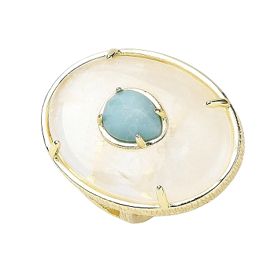 Natural Quartz Crystal & Flower Amazonite Oval Cuff Rings G-P599-01G-01-1