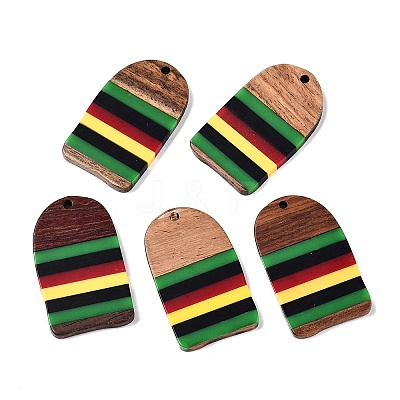 Jamaican Colour Epoxy Resin & Walnut Wood Pendants RESI-N039-122R-1
