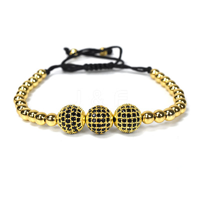 Adjustable Brass with Black Cubic Zirconia Beaded Braided Bracelets MK6347-1-1
