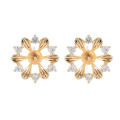 Brass Micro Pave Clear Cubic Zirconia Stud Earring Findings KK-S364-055-1