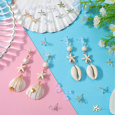 40Pcs 2 Colors Starfish Shape 201 Stainless Steel Stud Earring Findings STAS-SC0007-94-1