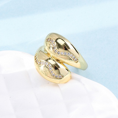 Brass Micro Pave Clear Cubic Zirconia Cuff Rings for Women RJEW-U047-29G-1