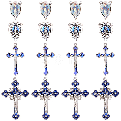 20Pcs 4 Styles DIY Blue Rosary Alloy Enamel Pendant and Link Findings Kits FIND-SC0021-26-1