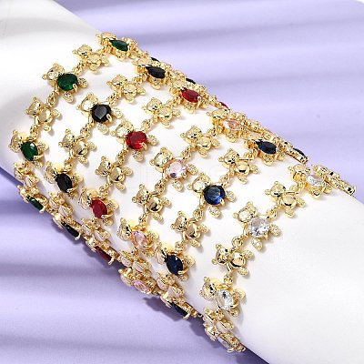 Brass Micro Pave Cubic Zirconia Link Chain Bracelets for Women BJEW-D457-01G-1