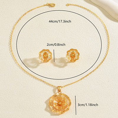 Hollow Vintage Brass Flower Stud Earrings & Pendant Necklaces Sets for Women SA8016-1