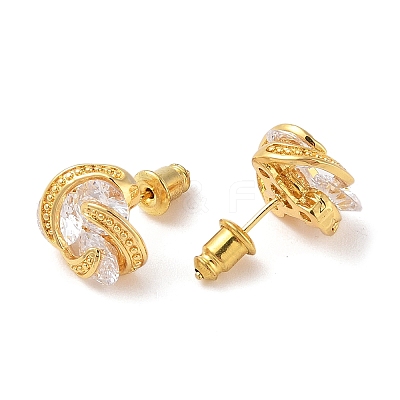 Rack Plating Brass Micro Pave Cubic Zirconia Stud Earrings EJEW-I304-04G-01-1