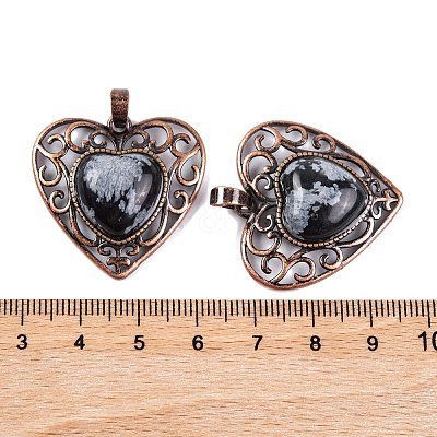 Natural Snowflake Obsidian Peach Love Heart Pendants G-G158-01-03-1