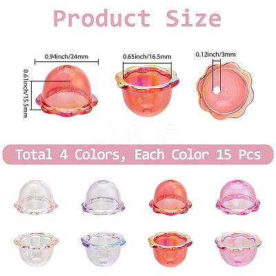 60Pcs 4 Colors UV Plating Acrylic Bead Caps PACR-PA0001-12A-1