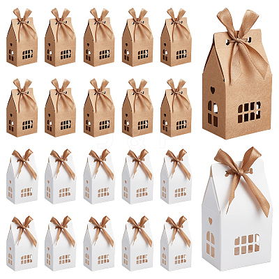 40Pcs 2 Colors House Shaped Kraft Paper Boxes with Ribbon and Window ABAG-PH0001-55-1