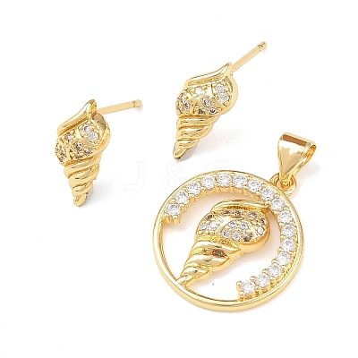 Brass Micro Pave Cubic Zirconia Pendant & Stud Earrings Sets for Women SJEW-F227-01C-G-1