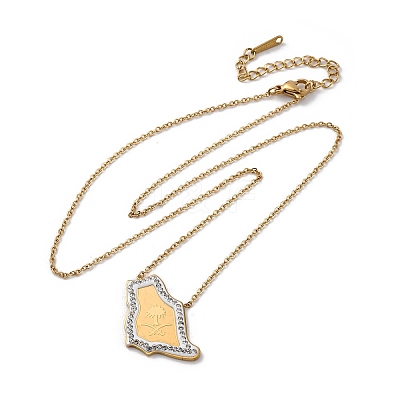 304 Stainless Steel Crystal Rhinestone Saudi Arabia Country Map Pendant Necklaces NJEW-R026-08G-1