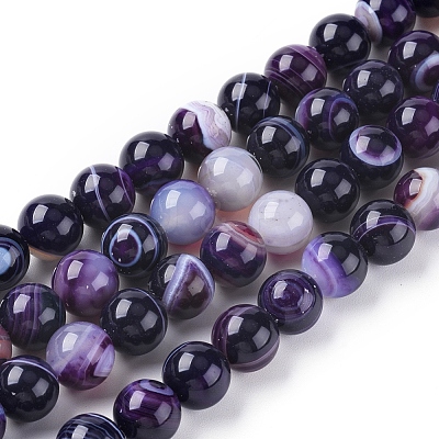 Natural Striped Agate/Banded Agate Beads Strands G-G582-4mm-52-1