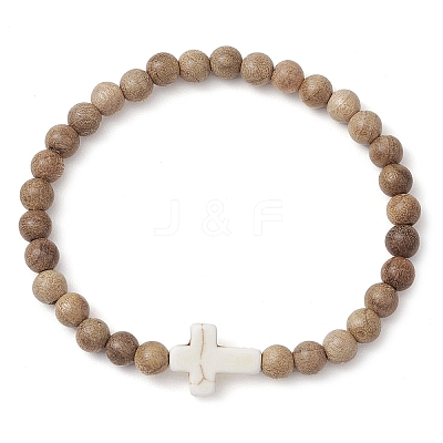 Natural Wood Beads Stretch Bracelets for Women BJEW-JB11338-02-1