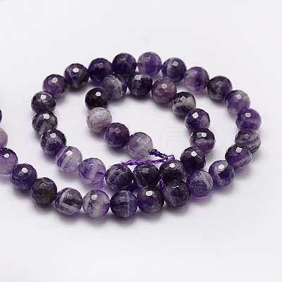 Faceted Round Natural Chevron Amethyst Bead Strands G-L437-22-8mm-1