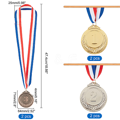 6Pcs 3 Colors Zinc Alloy Medals NJEW-GL0001-01-1