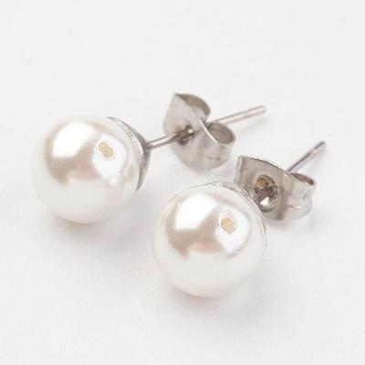 Shell Pearl Ball Stud Earring Findings EJEW-JE02370-01-1