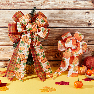4Pcs 2 Style Pumpkin Pattern Ployester Bowknot Display Decoration DIY-CA0004-37-1