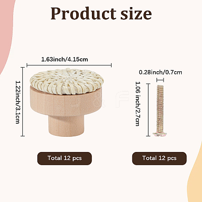 Rattan Woven & Wood Round Drawer Knobs DIY-WH20410-01B-1