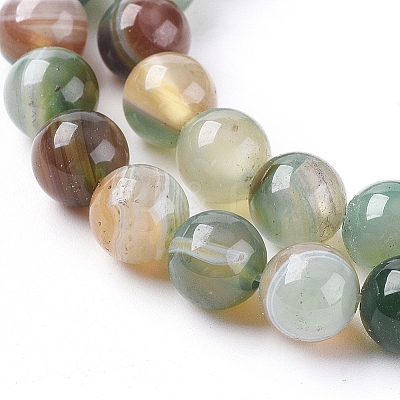Natural Striped Agate/Banded Agate Beads Strands G-G582-6mm-49-1