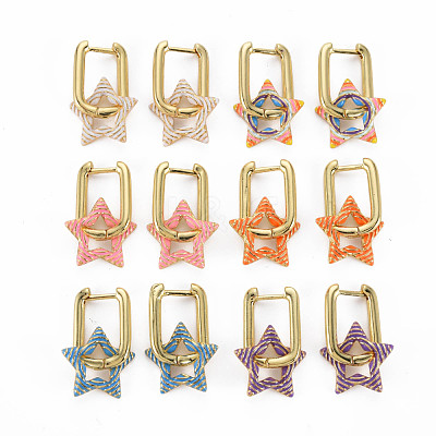 Brass Enamel Dangle Hoop Earrings EJEW-S208-140-NF-1