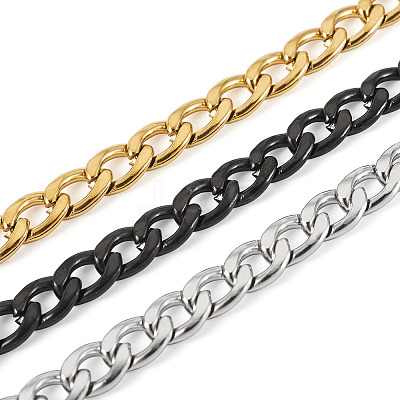 3Pcs 3 Styles 304 Stainless Steel Cuban Link Chain Bracelets BJEW-TAC0062-1