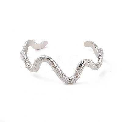 Non-Tarnish 304 Stainless Steel Textured Wavy Open Cuff Bangles for Women BJEW-C065-01P-1
