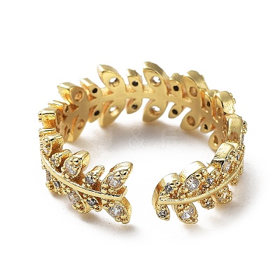 Brass Micro Pave Clear Cubic Zirconia Open Cuff Rings for Women RJEW-G296-02G-1