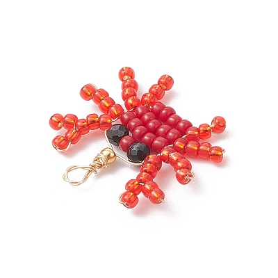 Copper Wire Wrapped Faceted Natural Black Spinel and Glass Seed Beaded Sea Animals Pendants PALLOY-MZ01087-1