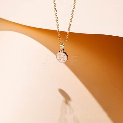 Alloy White Enamel Flat Round with Initial Pendant Necklaces WG9BB01-08-1