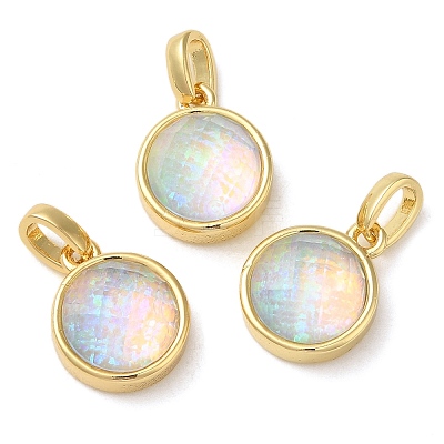Rack Plating Brass with Synthetic Opal Pendants KK-S370-06G-02-1