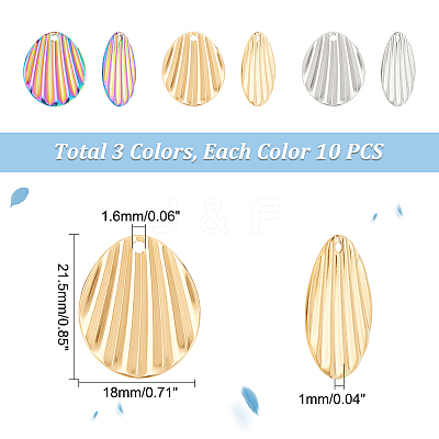 30Pcs 3 Colors 304 Stainless Steel Pendant STAS-DC0012-43-1