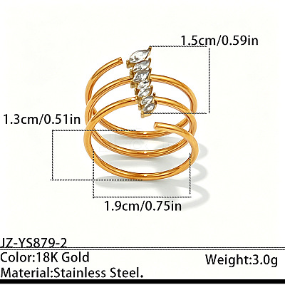304 Stainless Steel Pave Cubic Zirconia Cuff Open Rings WG0B10F-02-1