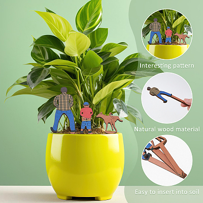 3Pcs 3 Styles Human Wooden Plant Labels AJEW-DC0002-01A-1