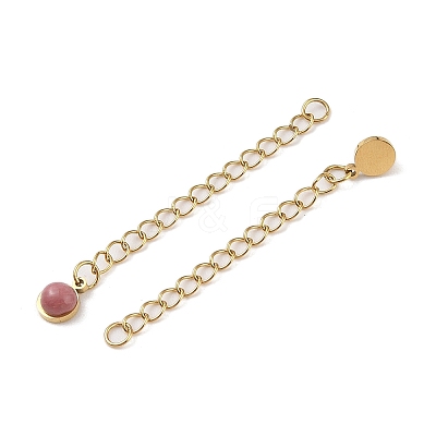 Ion Plating(IP) 316 Surgical Stainless Steel Curb Chain Extender with Natural Rhodonite Round Charm High Polished STAS-A097-01G-08-1