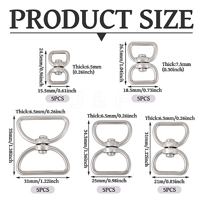 25Pcs 5 Styles Zinc Alloy Swivel Clasps FIND-TA0008-31-1