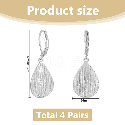 4 Pairs Teardrop Brass Leverback Earrings EJEW-HS0001-21P-1