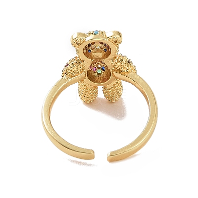 Cubic Zirconia Bear Open Cuff Ring RJEW-P083-01G-01-1